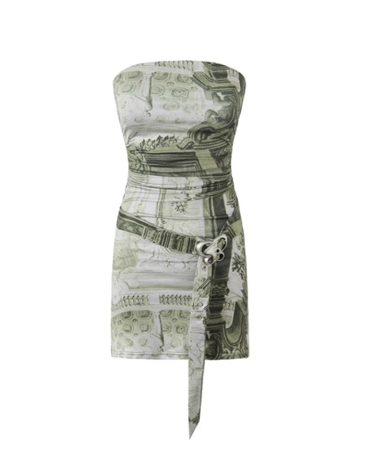 Ahyeon-Inspired Green Bodycon Belted Tube Dress – BabyMonster Edition