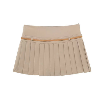 Ruka-Inspired Beige Pleated Belted Skirt – BabyMonster Edition