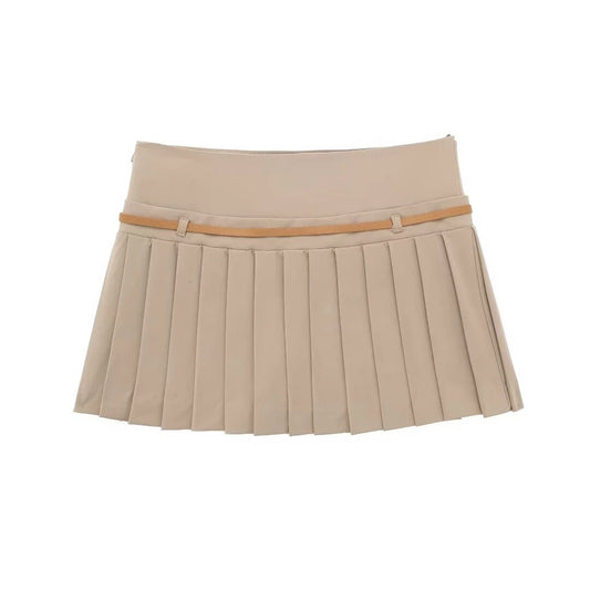 Ruka-Inspired Beige Pleated Belted Skirt – BabyMonster Edition