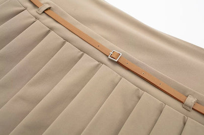 Ruka-Inspired Beige Pleated Belted Skirt – BabyMonster Edition