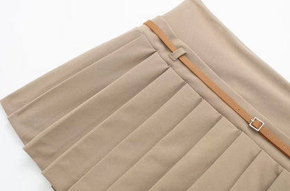 Ruka-Inspired Beige Pleated Belted Skirt – BabyMonster Edition