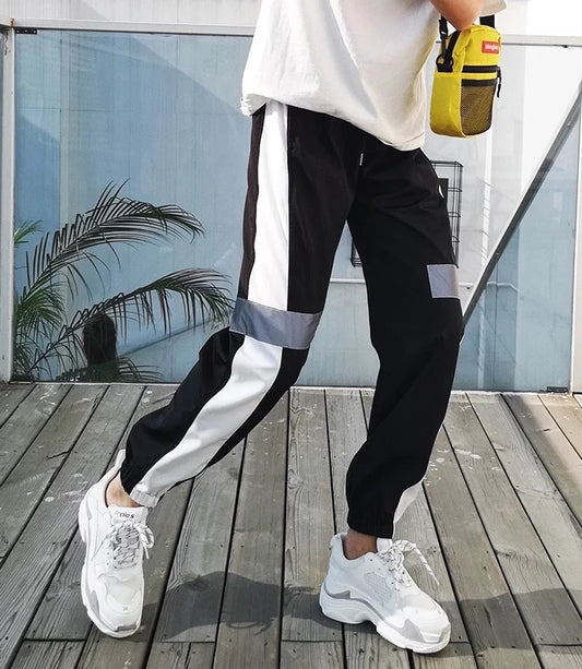 Suga-Inspired Black Striped Reflective Track Pants – BTS Edition