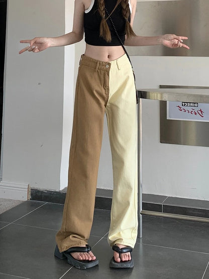 Jimin-Inspired Brown Two-Tone Color Block Pants – BTS Edition