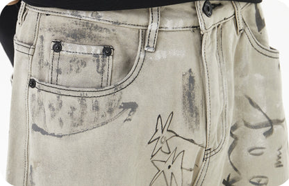 Jungkook-Inspired Grey Graffiti Jeans – BTS Edition