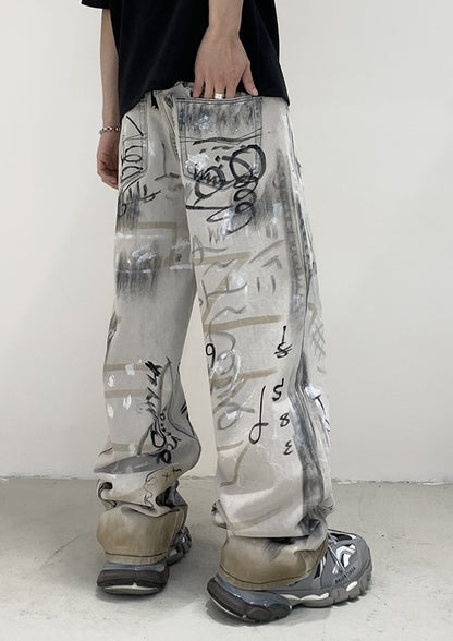 Jungkook-Inspired Grey Graffiti Jeans – BTS Edition