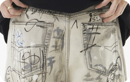 Jungkook-Inspired Grey Graffiti Jeans – BTS Edition