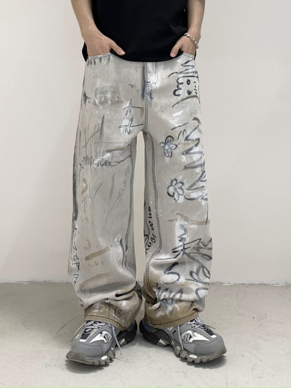 Jungkook-Inspired Grey Graffiti Jeans – BTS Edition