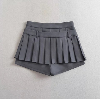 Ruka-Inspired Grey Pleated Tie-Waist Skort – BabyMonster Edition