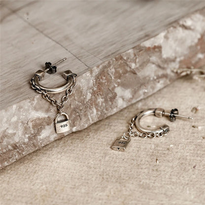 Silver lock Chain Earrings | Jisung – Stray Kids