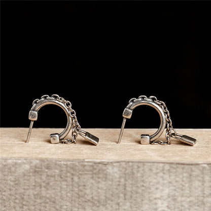 Silver lock Chain Earrings | Jisung – Stray Kids