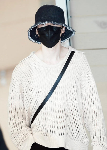 Jimin-Inspired Black Denim Bucket Hat – BTS Edition