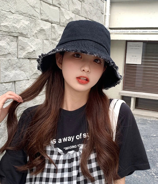 Jimin-Inspired Black Denim Bucket Hat – BTS Edition