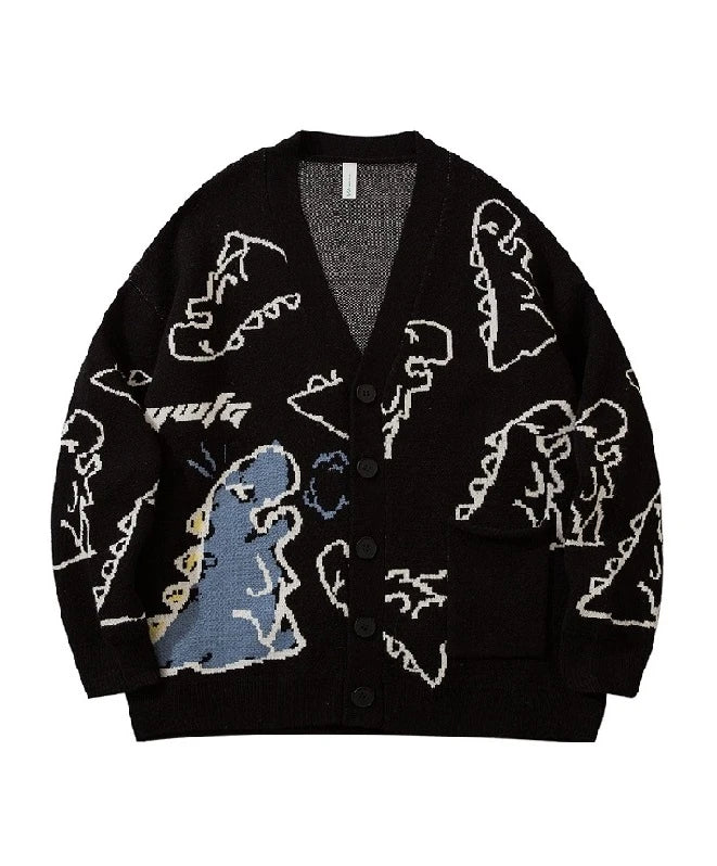 Jisoo-Inspired Green Cartoon Dinosaur Cardigan – BlackPink Edition