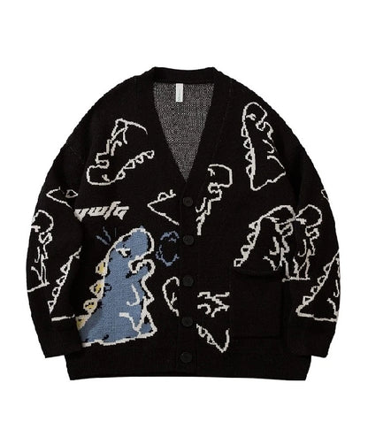 Jisoo-Inspired Green Cartoon Dinosaur Cardigan – BlackPink Edition