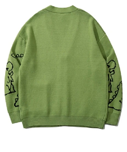 Jisoo-Inspired Green Cartoon Dinosaur Cardigan – BlackPink Edition