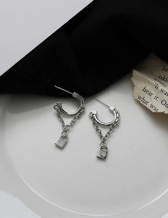 Silver lock Chain Earrings | Jisung – Stray Kids