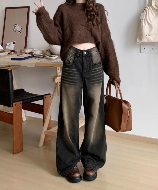 Jungkook-Inspired Black Baggy Washed Denim Jeans – BTS Edition