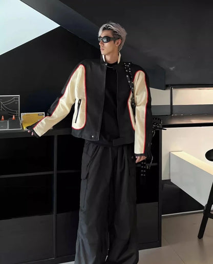Jungkook-Inspired Black Contrasting Biker Jacket – BTS Edition