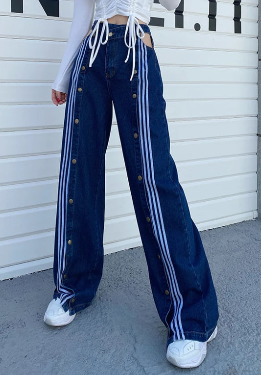 Blue Multi-Button Striped Denim Jeans | Lisa – BlackPink