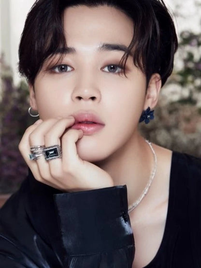 Jimin-Inspired Navy Blue Flower Gem Earrings – BTS Edition