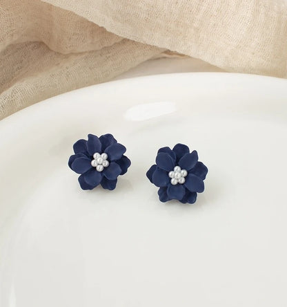 Jimin-Inspired Navy Blue Flower Gem Earrings – BTS Edition