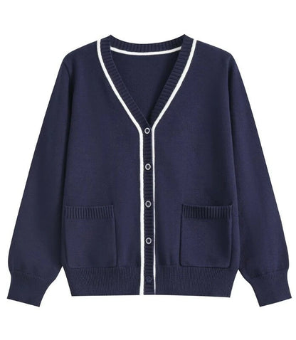 Jin-Inspired Navy Blue Lined V-Neck Cardigan – BTS Edition