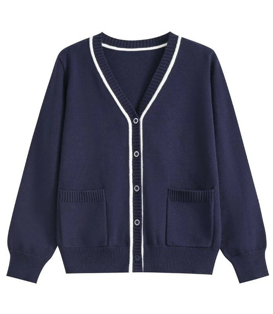 Jin-Inspired Navy Blue Lined V-Neck Cardigan – BTS Edition