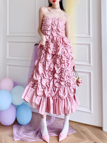 Asa-Inspired Pink Crumpled Texture Puffy Dress – BabyMonster Edition