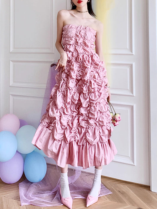 Asa-Inspired Pink Crumpled Texture Puffy Dress – BabyMonster Edition