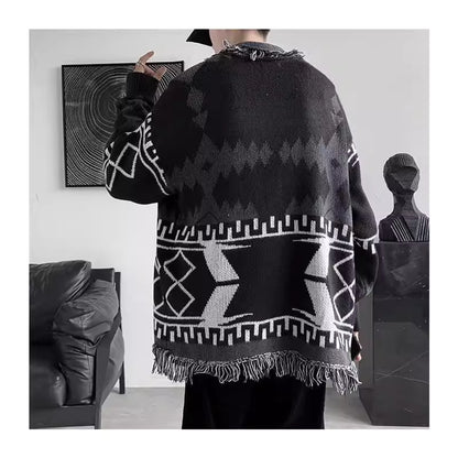 Jin-Inspired Black Aztec Frilled Cardigan – BTS Edition