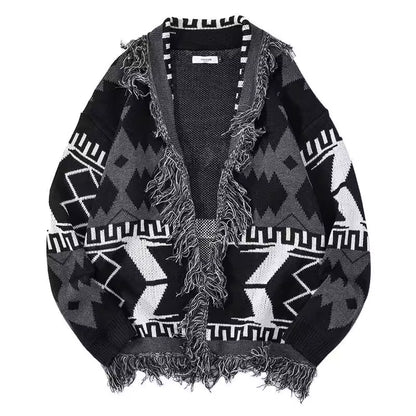 Jin-Inspired Black Aztec Frilled Cardigan – BTS Edition