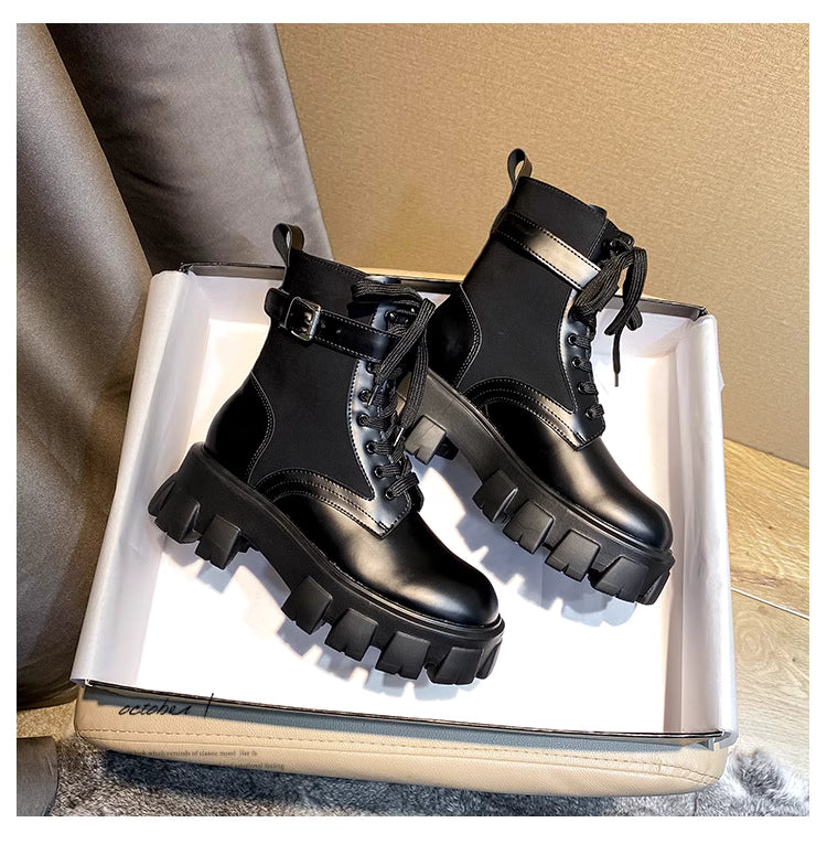 Jimin-Inspired Black Combat Boots with Strap Pocket – BTS Edition