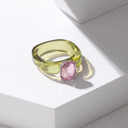 Taehyung-Inspired Yellow Acrylic Ring with Black Gemstone – BTS Edition