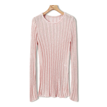 Ahyeon-Inspired Pink Striped Sheer Sweater – BabyMonster Edition