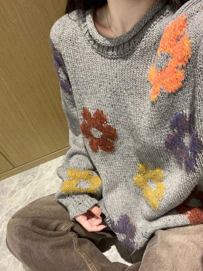 RM-Inspired Grey Floral Print Knit Sweater – BTS Edition