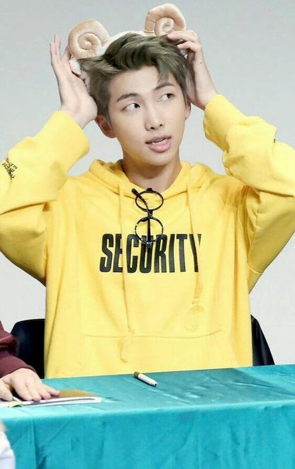 RM-Inspired Yellow Security Hoodie – BTS Edition
