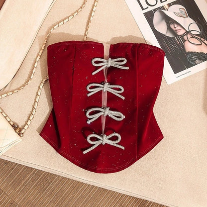 Ahyeon-Inspired Red Corset Top with Bowknot Accent – BabyMonster Edition