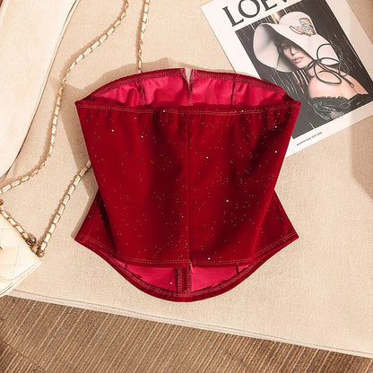 Ahyeon-Inspired Red Corset Top with Bowknot Accent – BabyMonster Edition