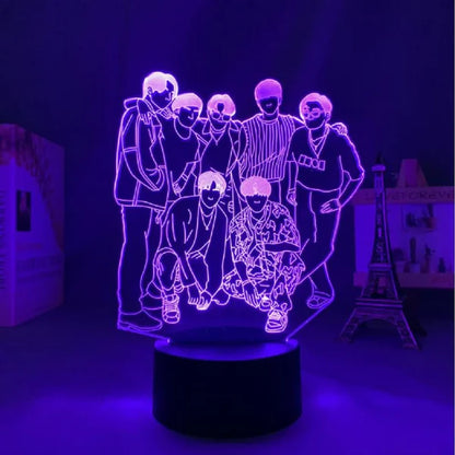 BTS 3D LED Acrylic Night Light 16 lights with Remote