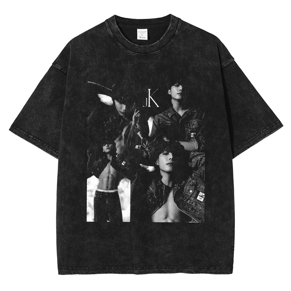BTS グラフィック Tシャツ 未開封 Jungkook-Inspired Harajuku Oversized T-Shirt – BTS Edition