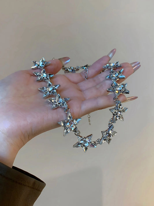 Pharita-Inspired Silver Crystal Stars Necklace – BabyMonster Edition
