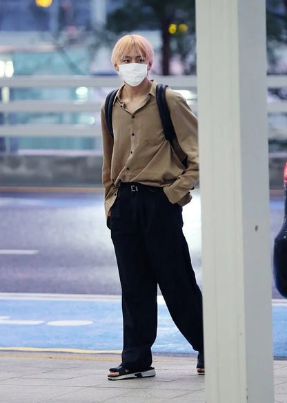 Taehyung-Inspired Beige Loose Shirt – BTS Edition
