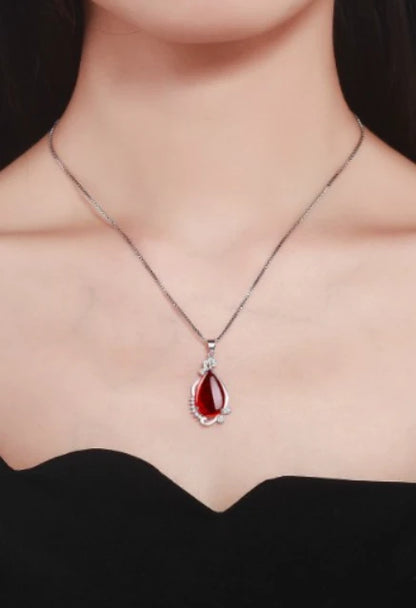 Taehyung-Inspired Silver Necklace with Red Pendant – BTS Edition