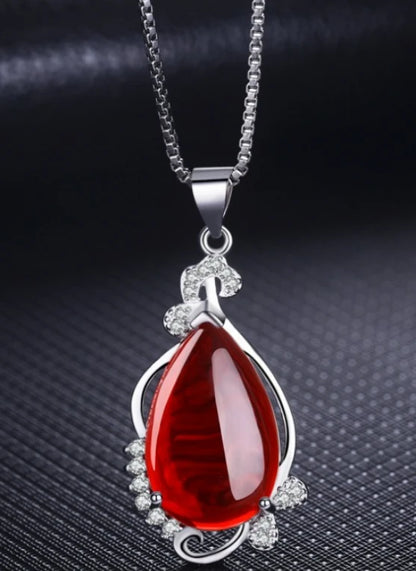 Taehyung-Inspired Silver Necklace with Red Pendant – BTS Edition
