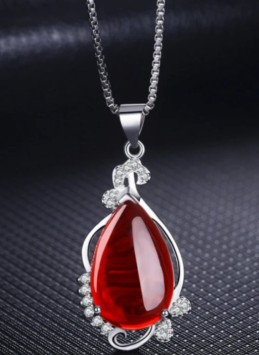 Taehyung-Inspired Silver Necklace with Red Pendant – BTS Edition