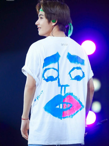 Taehyung-Inspired White Graffiti T-Shirt – BTS Edition