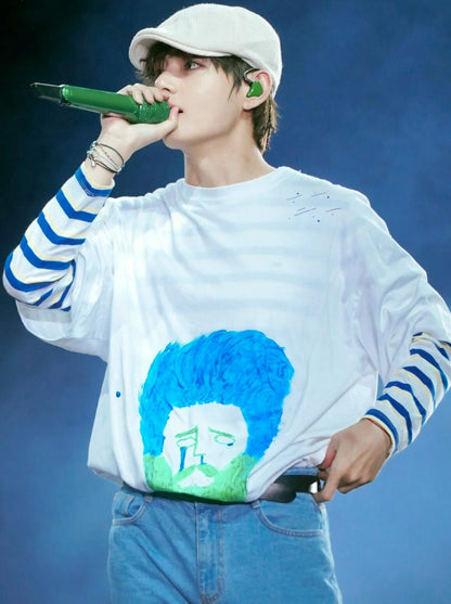 Taehyung-Inspired White Graffiti T-Shirt – BTS Edition