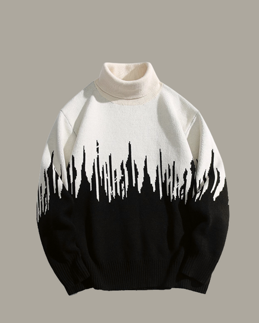 RM-Inspired Black and White Contrast Knitted Turtleneck Sweater – BTS Edition