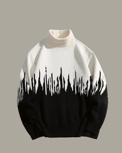 RM-Inspired Black and White Contrast Knitted Turtleneck Sweater – BTS Edition