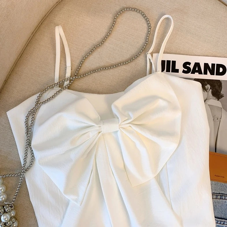 Pharita-Inspired White Bow Accent Cropped Top – BabyMonster Edition